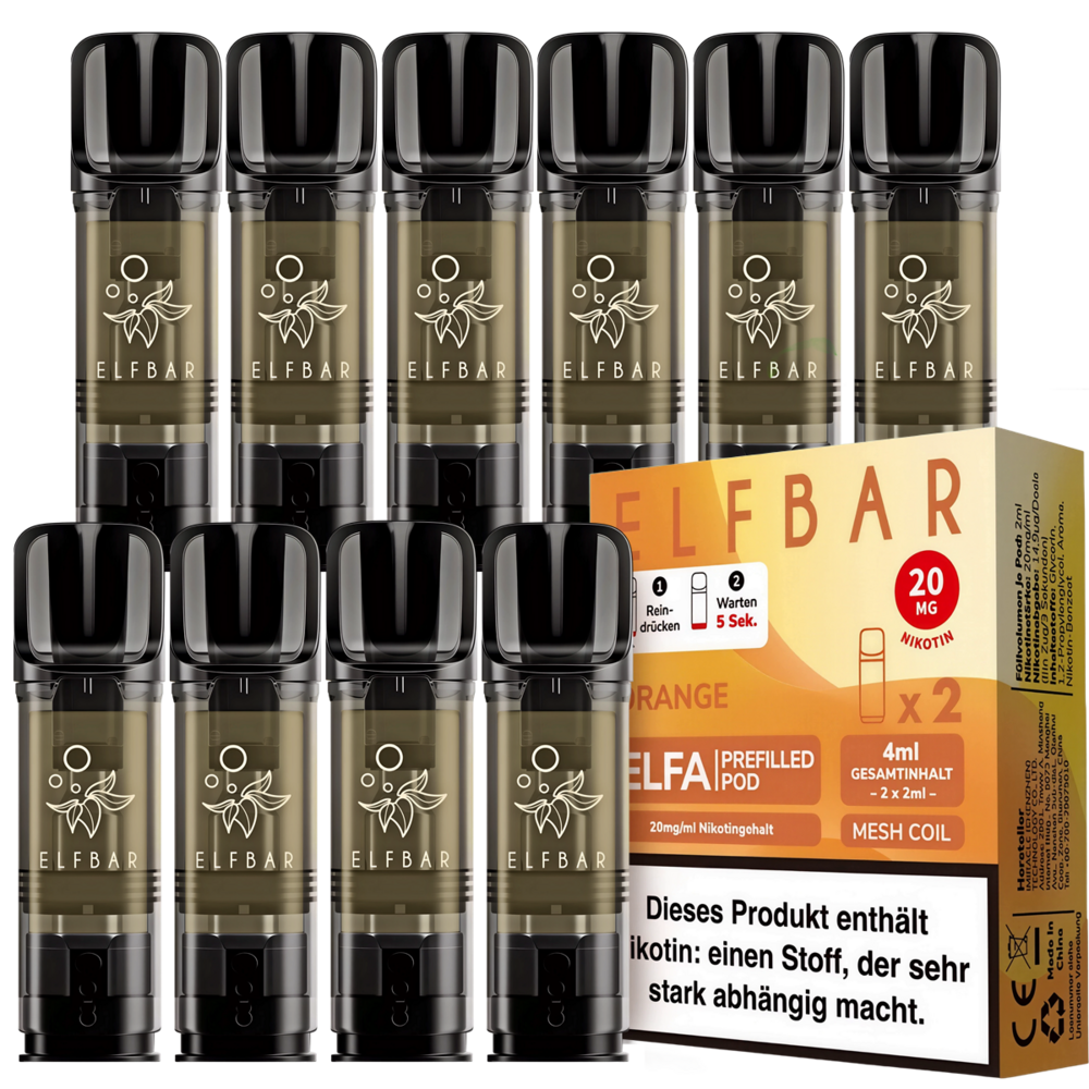 Elfbar Elfbar - ELFA - Orange - Liquid Pod - 2 ml - Nikotin 20 mg - 10er Pack (5x2er Pack) Elfbar Elfbar - ELFA - Orange - Liquid Pod - 2 ml - Nikotin 20 mg - 10er Pack (5x2er Pack)