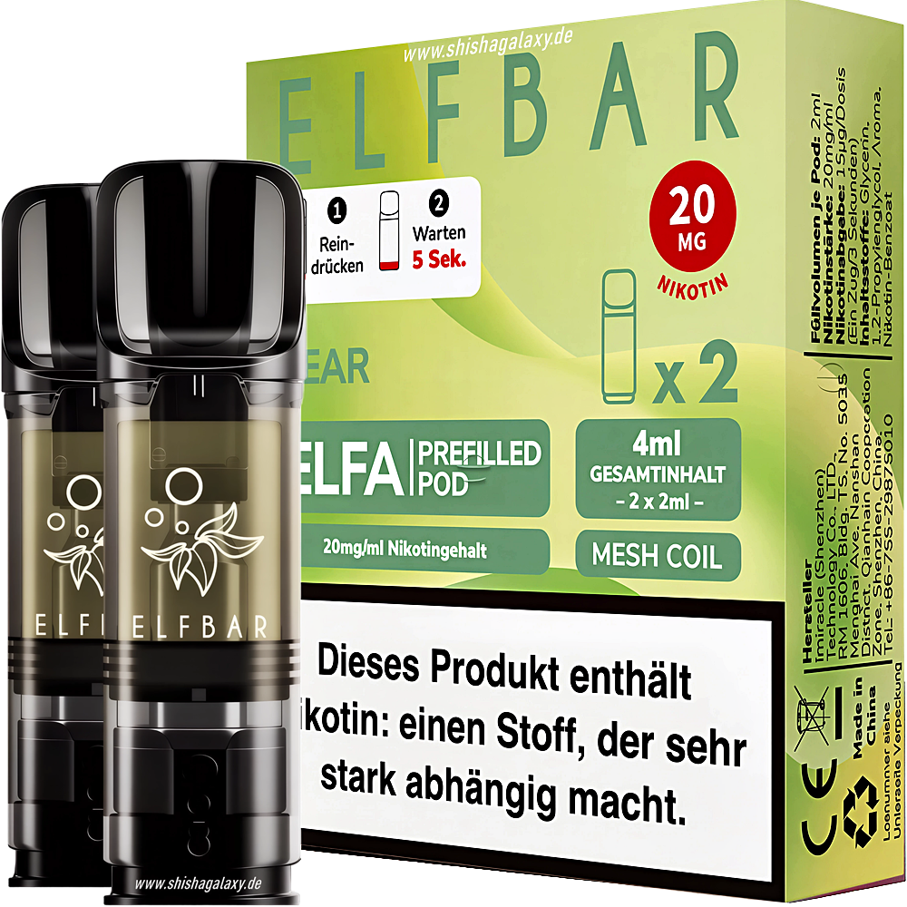 Elfbar Elfbar - ELFA - Pear - Liquid Pod - 2 ml - Nikotin 20 mg - 10er Pack (5x2er Pack)