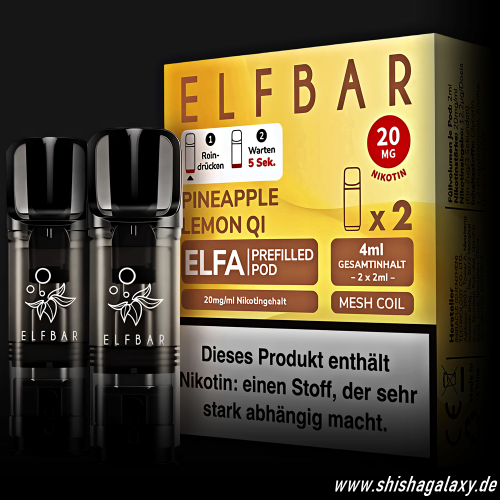 Elfbar Elfbar - ELFA - Pineapple Lemon Qi - Liquid Pod - 2 ml - Nikotin 20 mg - 10er Pack (5x2er Pack) Elfbar Elfbar - ELFA - Pineapple Lemon Qi - Liquid Pod - 2 ml - Nikotin 20 mg - 10er Pack (5x2er Pack)