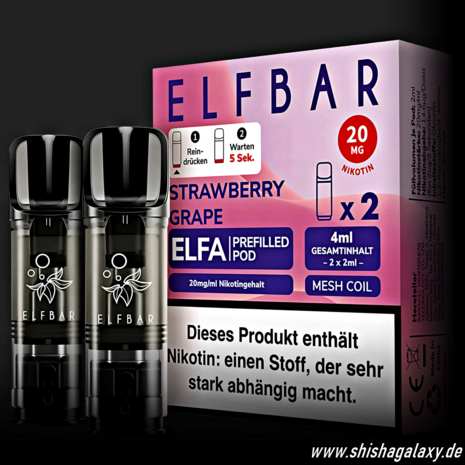 Elfbar Elfbar - ELFA - Strawberry Grape - Liquid Pod - 2 ml - Nikotin 20 mg - 10er Pack (5x2er Pack) Elfbar Elfbar - ELFA - Strawberry Grape - Liquid Pod - 2 ml - Nikotin 20 mg - 10er Pack (5x2er Pack)