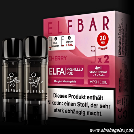 Elfbar Elfbar - ELFA - Cherry - Liquid Pod - 2 ml - Nikotin 20 mg - 10er Pack (5x2er Pack) Elfbar Elfbar - ELFA - Cherry - Liquid Pod - 2 ml - Nikotin 20 mg - 10er Pack (5x2er Pack)