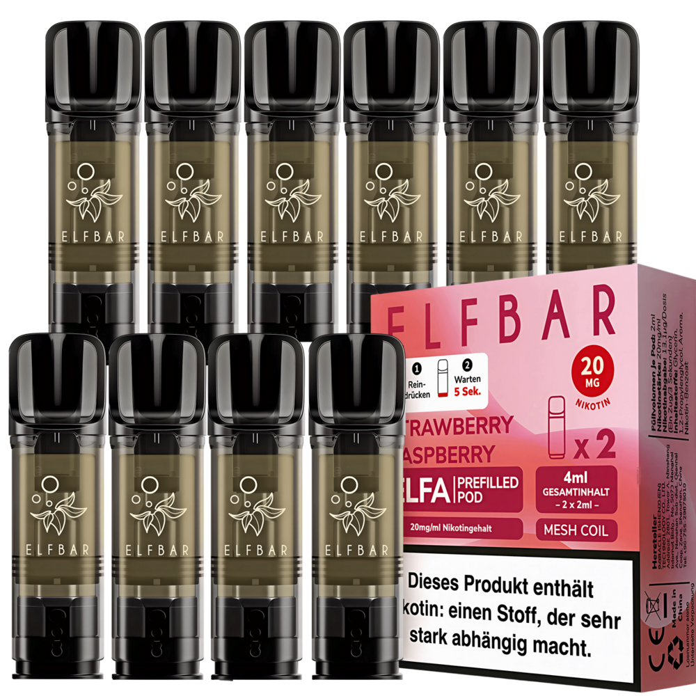 Elfbar Elfbar - ELFA - Strawberry Raspberry - Liquid Pod - 2 ml - Nikotin 20 mg - 10er Pack (5x2er Pack)