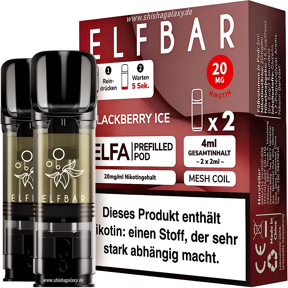 Elfbar Elfbar - ELFA - Blackberry Ice - Liquid Pod - 2 ml - Nikotin 20 mg - 10er Pack (5x2er Pack) Elfbar Elfbar - ELFA - Blackberry Ice - Liquid Pod - 2 ml - Nikotin 20 mg - 10er Pack (5x2er Pack)