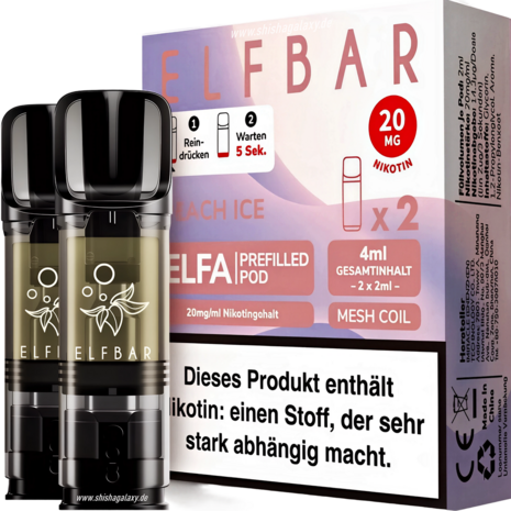 Elfbar Elfbar - ELFA - Peach Ice - Liquid Pod - 2 ml - Nikotin 20 mg - 10er Pack (5x2er Pack)