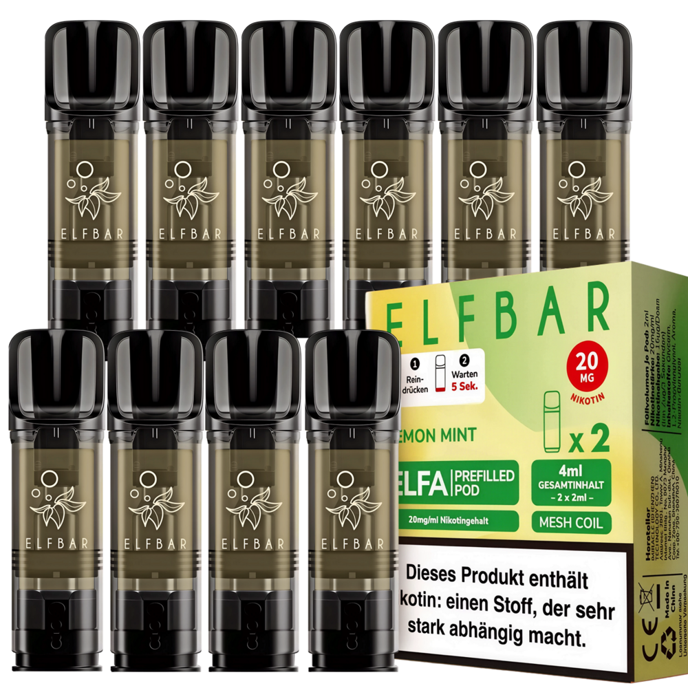 Elfbar Elfbar - ELFA - Lemon Mint - Liquid Pod - 2 ml - Nikotin 20 mg - 10er Pack (5x2er Pack) Elfbar Elfbar - ELFA - Lemon Mint - Liquid Pod - 2 ml - Nikotin 20 mg - 10er Pack (5x2er Pack)