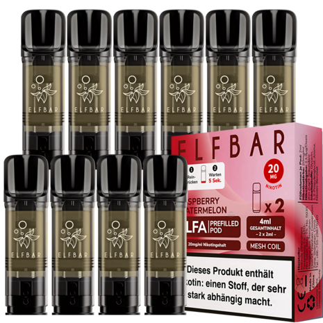 Elfbar Elfbar - ELFA - Raspberry Watermelon - Liquid Pod - 2 ml - Nikotin 20 mg - 10er Pack (5x2er Pack) Elfbar Elfbar - ELFA - Raspberry Watermelon - Liquid Pod - 2 ml - Nikotin 20 mg - 10er Pack (5x2er Pack)