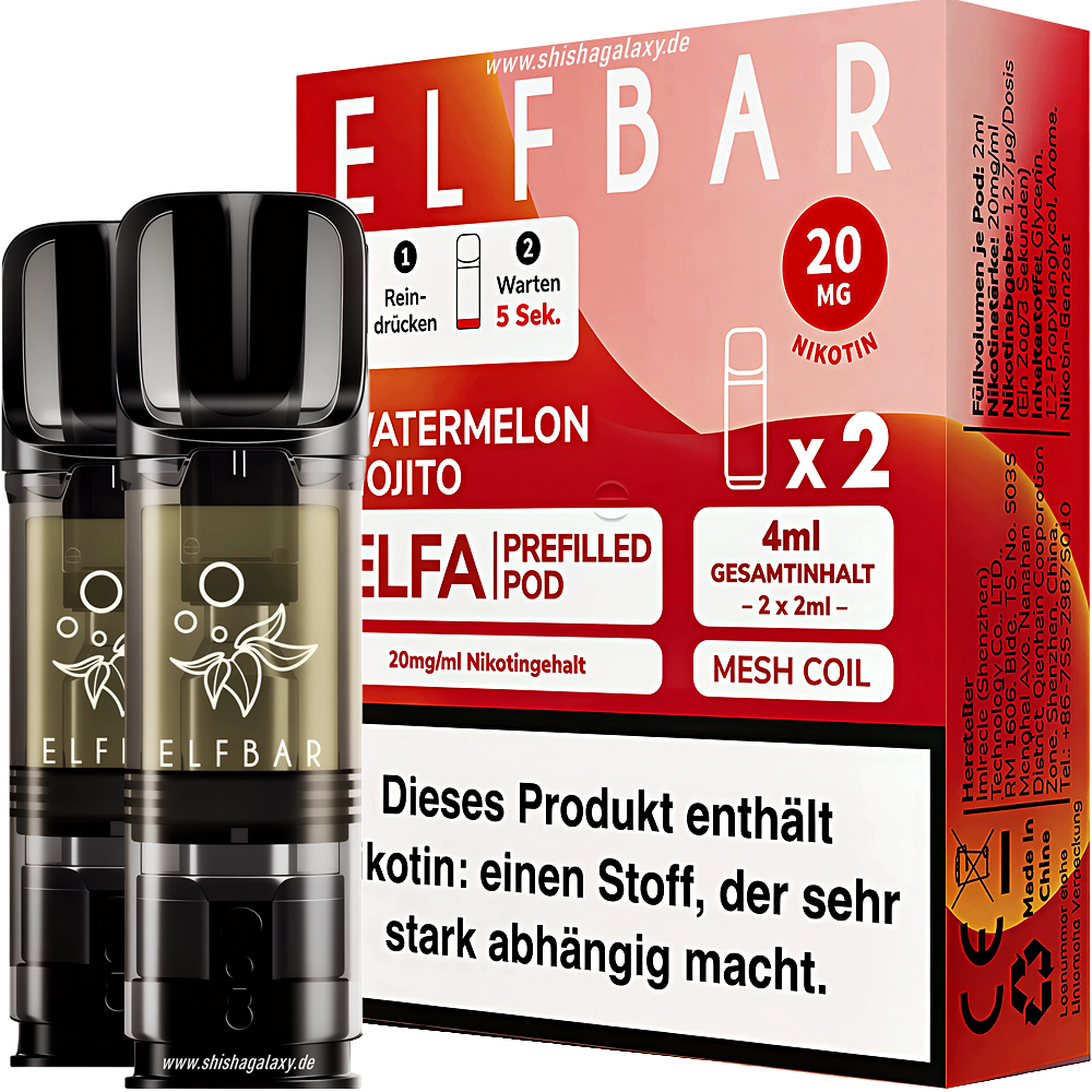 Elfbar Elfbar - ELFA -  Watermelon Mojito - Liquid Pod - 2 ml - Nikotin 20 mg - 10er Pack (5x2er Pack)