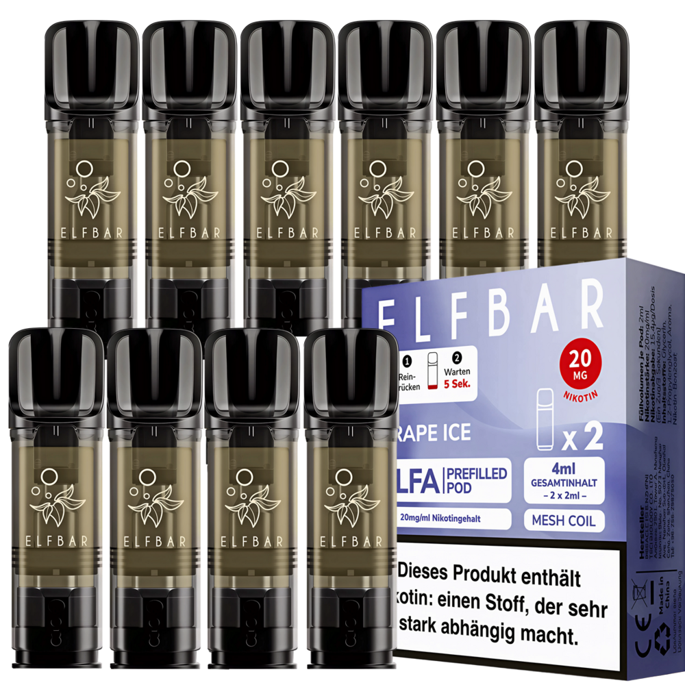 Elfbar Elfbar - ELFA - Grape Ice - Liquid Pod - 2 ml - Nikotin 20 mg - 10er Pack (5x2er Pack) Elfbar Elfbar - ELFA - Grape Ice - Liquid Pod - 2 ml - Nikotin 20 mg - 10er Pack (5x2er Pack)