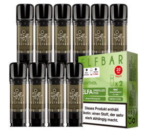 Elfbar ELFA - Menthol - Liquid Pod - Nikotin 20 mg - 10er Pack (5x2er Pack) Elfbar ELFA - Menthol - Liquid Pod - Nikotin 20 mg - 10er Pack (5x2er Pack)