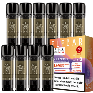 Elfbar ELFA - Cola & Orange - Liquid Pod - Nikotin 20 mg - 10er Pack (5x2er Pack) Elfbar ELFA - Cola & Orange - Liquid Pod - Nikotin 20 mg - 10er Pack (5x2er Pack)