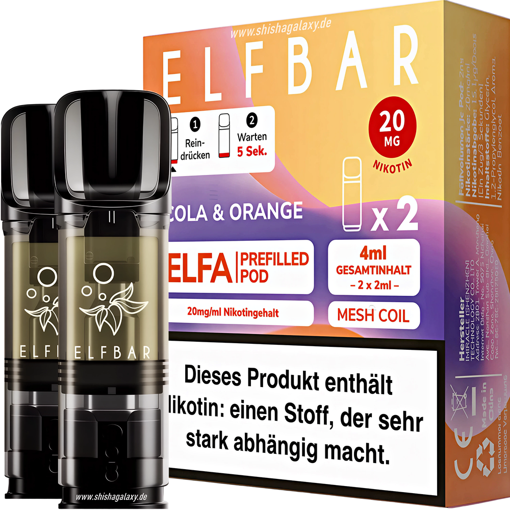 Elfbar Elfbar - ELFA - Cola & Orange - Liquid Pod - 2 ml - Nikotin 20 mg - 10er Pack (5x2er Pack)