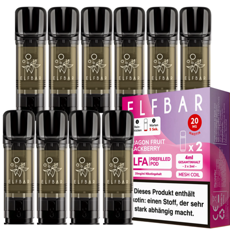 Elfbar Elfbar - ELFA - Dragon Fruit Blackberry - Liquid Pod - 2 ml - Nikotin 20 mg - 10er Pack (5x2er Pack)