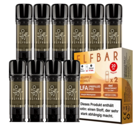 Elfbar ELFA - Pineapple Coconut - Liquid Pod - Nikotin 20 mg - 10er Pack (5x2er Pack) Elfbar ELFA - Pineapple Coconut - Liquid Pod - Nikotin 20 mg - 10er Pack (5x2er Pack)