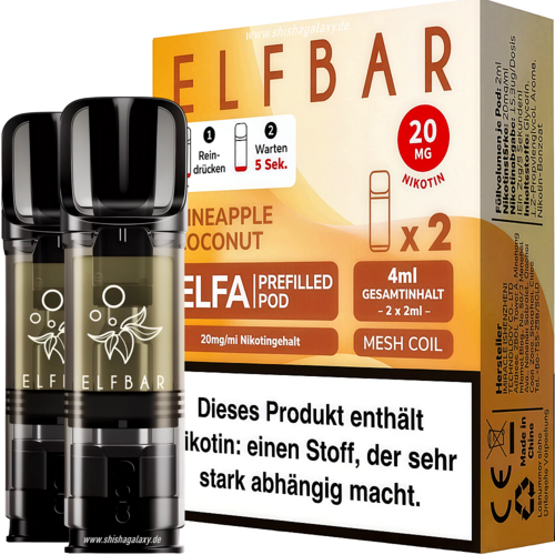Elfbar Elfbar - ELFA - Pineapple Coconut - Liquid Pod - 2 ml - Nikotin 20 mg - 10er Pack (5x2er Pack) Elfbar Elfbar - ELFA - Pineapple Coconut - Liquid Pod - 2 ml - Nikotin 20 mg - 10er Pack (5x2er Pack)