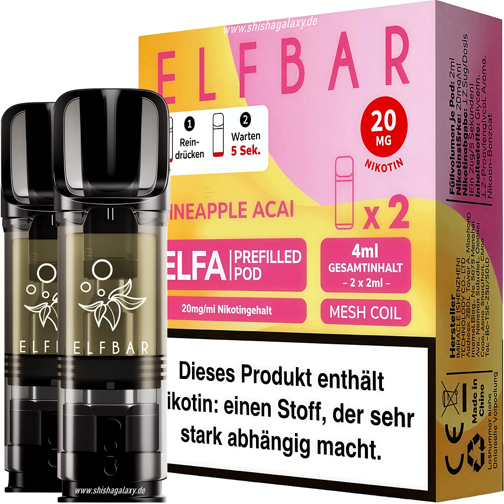 Elfbar Elfbar - ELFA - Pineapple Acai - Liquid Pod - 2 ml - Nikotin 20 mg - 10er Pack (5x2er Pack)