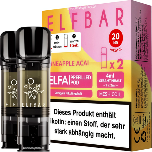 Elfbar Elfbar - ELFA - Pineapple Acai - Liquid Pod - 2 ml - Nikotin 20 mg - 10er Pack (5x2er Pack) Elfbar Elfbar - ELFA - Pineapple Acai - Liquid Pod - 2 ml - Nikotin 20 mg - 10er Pack (5x2er Pack)