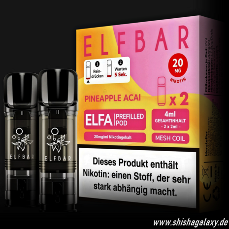 Elfbar Elfbar - ELFA - Pineapple Acai - Liquid Pod - 2 ml - Nikotin 20 mg - 10er Pack (5x2er Pack)
