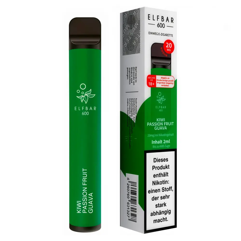 Elfbar Elfbar 600 - Kiwi Passion Fruit Guava - 600 Züge / Nikotin 20 mg - Einweg E-Zigarette