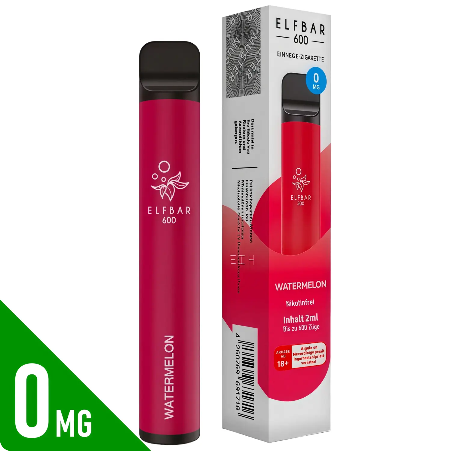 Elfbar 600 - Watermelon - 600 Züge / Nikotinfrei - Einweg E-Zigarette