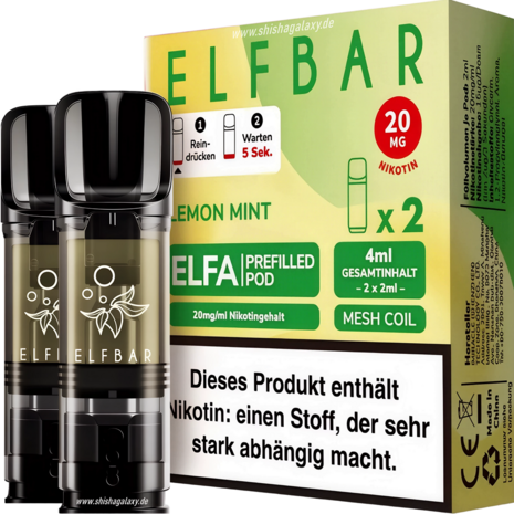 Elfbar Elfbar - ELFA - Lemon Mint - Liquid Pod - 2 ml - Nikotin 20 mg - 10er Pack (5x2er Pack)