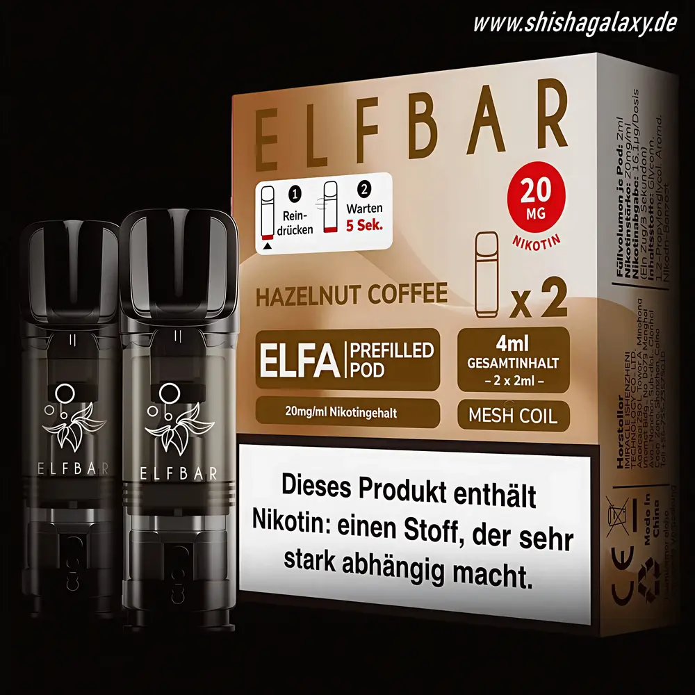 Elfbar Elfbar - ELFA - Hazelnut Coffee - Liquid Pod - 2 ml - Nikotin 20 mg - 2er Pack (4ml)