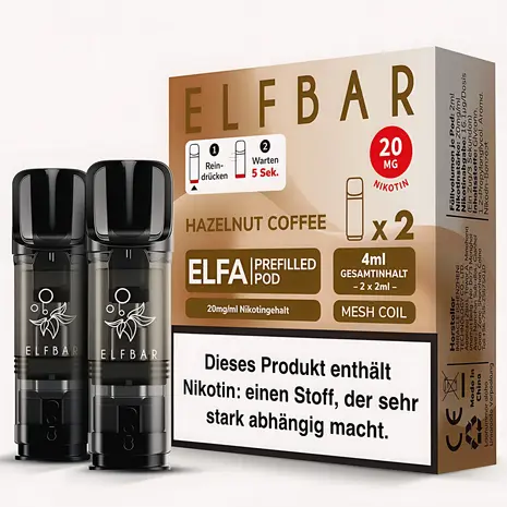 Elfbar Elfbar - ELFA - Hazelnut Coffee - Liquid Pod - 2 ml - Nikotin 20 mg - 2er Pack (4ml)