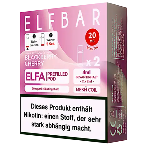 Elfbar Elfbar - ELFA - Blackberry Cherry - Liquid Pod - 2 ml - Nikotin 20 mg - 2er Pack (4ml)