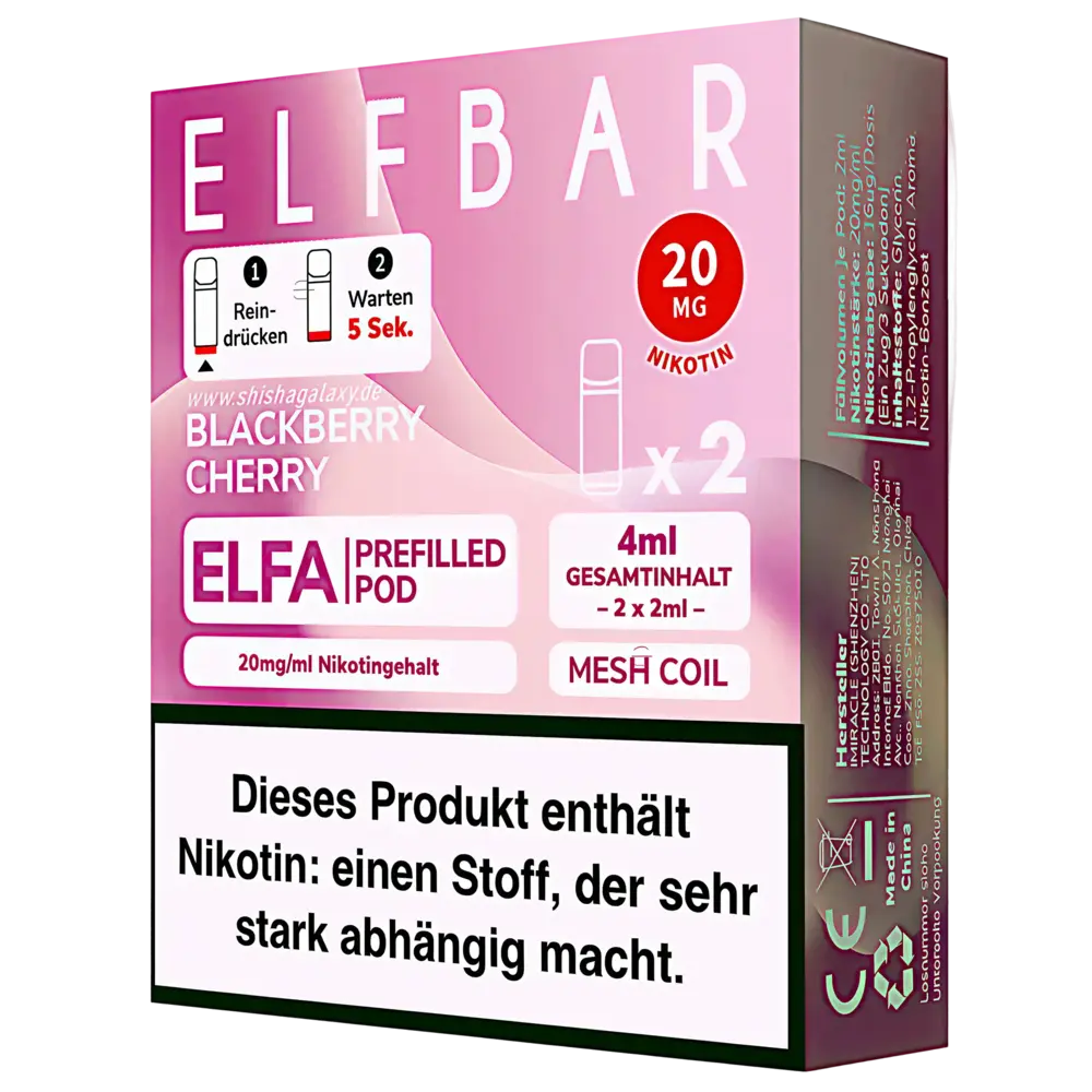 Elfbar Elfbar - ELFA - Blackberry Cherry - Liquid Pod - 2 ml - Nikotin 20 mg - 10er Pack (5x2er Pack)
