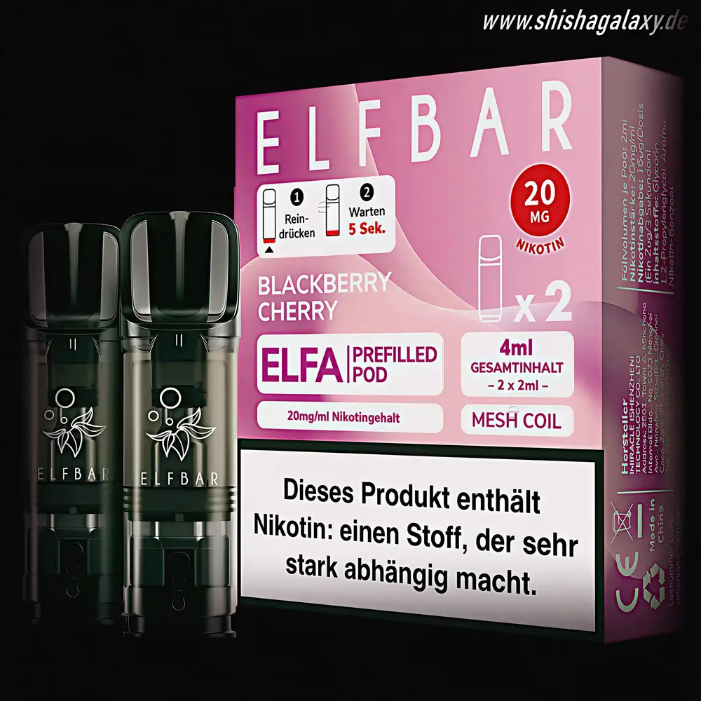 Elfbar Elfbar - ELFA - Blackberry Cherry - Liquid Pod - 2 ml - Nikotin 20 mg - 10er Pack (5x2er Pack)