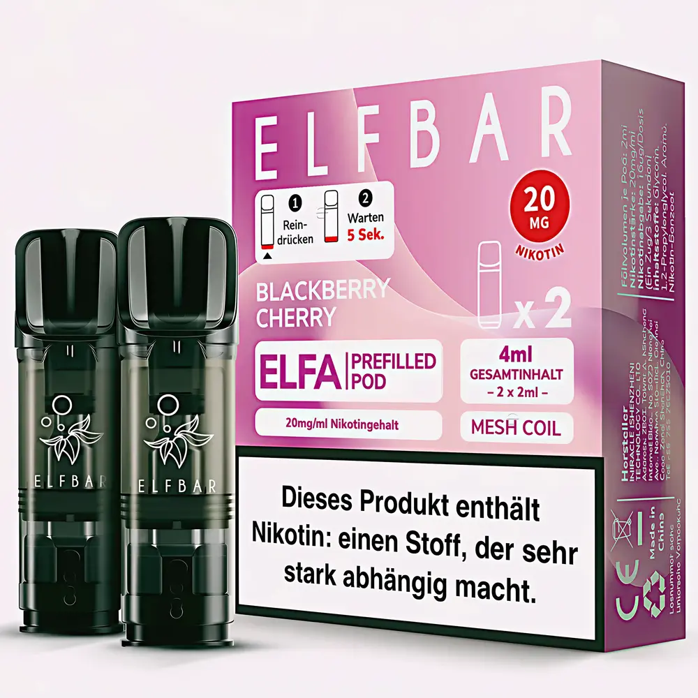 Elfbar Elfbar - ELFA - Blackberry Cherry - Liquid Pod - 2 ml - Nikotin 20 mg - 10er Pack (5x2er Pack)