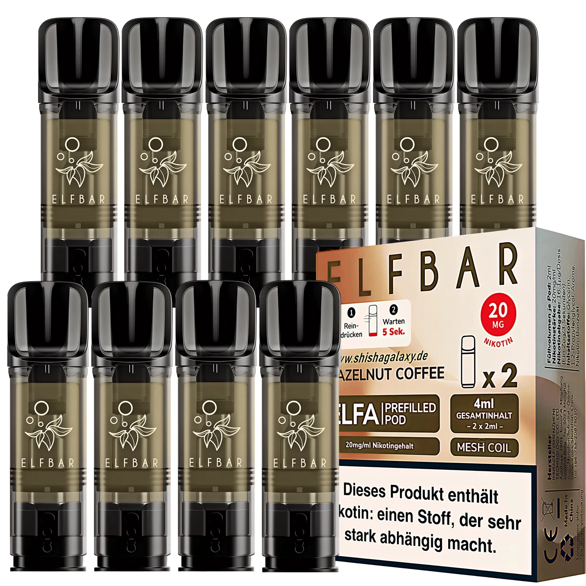 elfbar pods kaffee ELFA Hazelnut Coffee 20mg | 10er Pack günstig kaufen elf bar elfa pods nachfüllen ELFBAR 600 Strawberry ICE alternatives to disposable vapes Geschmack::Apple Peach