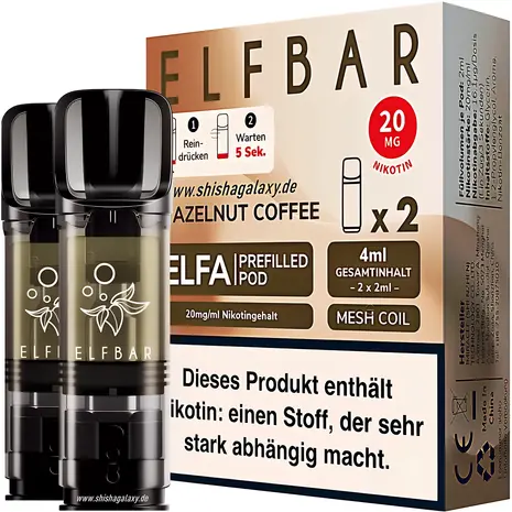 Elfbar Elfbar - ELFA - Hazelnut Coffee - Liquid Pod - 2 ml - Nikotin 20 mg - 10er Pack (5x2er Pack)