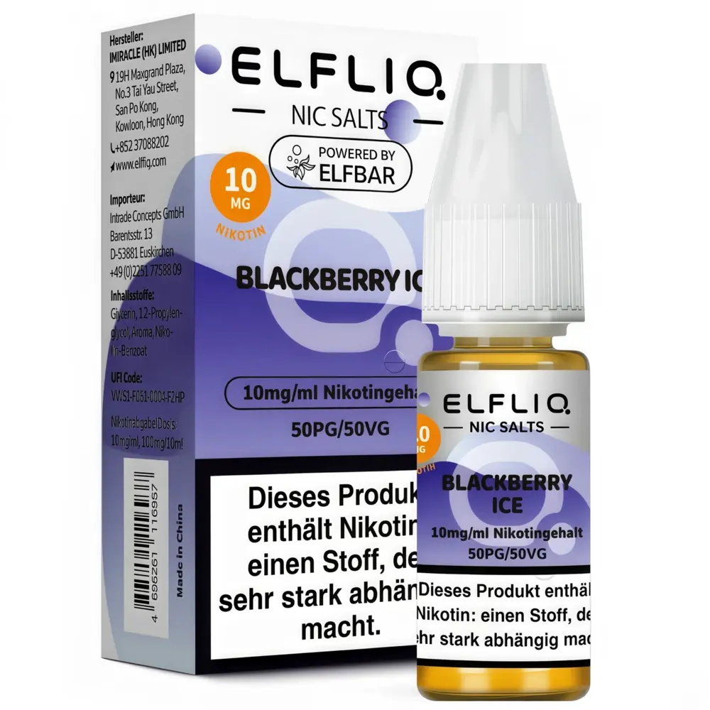 Elfliq Elfbar Elfliq - Blackberry Ice - Nikotinsalz Liquid - 20 mg/ml – 10er Pack (100 ml) Elfliq Elfbar Elfliq - Blackberry Ice - Nikotinsalz Liquid - 20 mg/ml – 10er Pack (100 ml)
