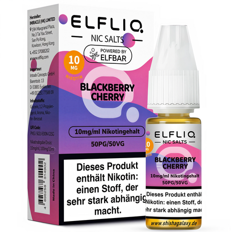Elfliq Elfbar Elfliq - Blackberry Cherry - Nikotinsalz Liquid - Nikotin 10 mg/ml - 10er Pack (100 ml)