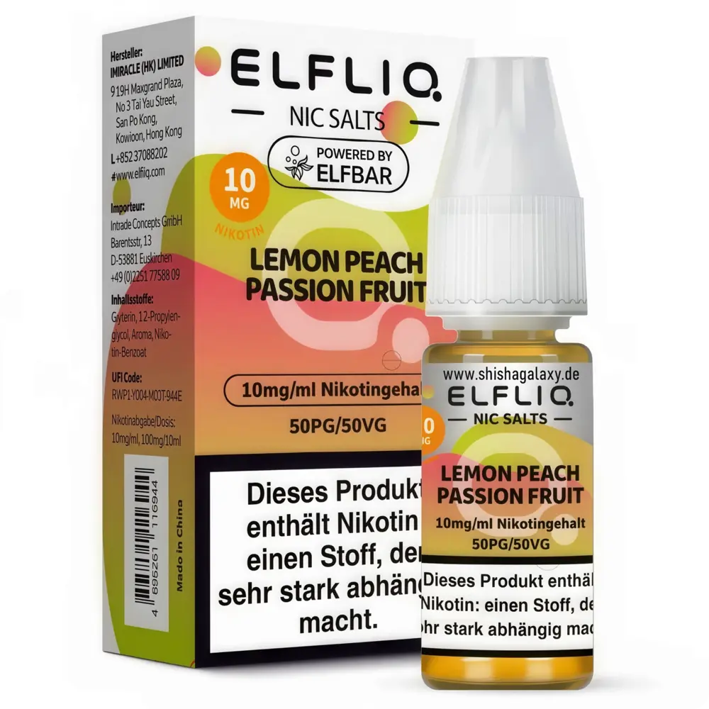 Elfliq Elfbar Elfliq - Lemon Peach Passion Fruit - Nikotinsalz Liquid - Nikotin 10 mg/ml - 10er Pack (100 ml)