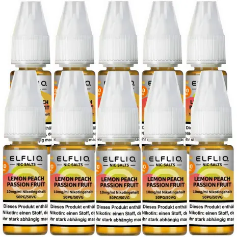 Elfliq Elfbar Elfliq - Lemon Peach Passion Fruit - Nikotinsalz Liquid - Nikotin 10 mg/ml - 10er Pack (100 ml)