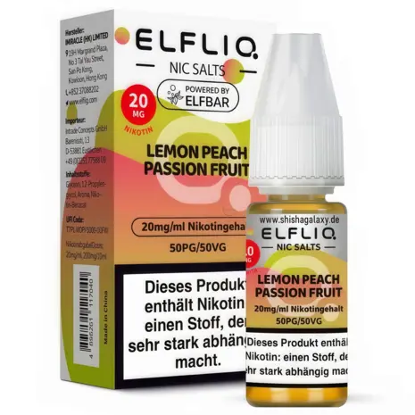 Elfliq Elfbar Elfliq - Lemon Peach Passion Fruit - Nikotinsalz Liquid - Nikotin 20 mg/ml - 10er Pack (100 ml)