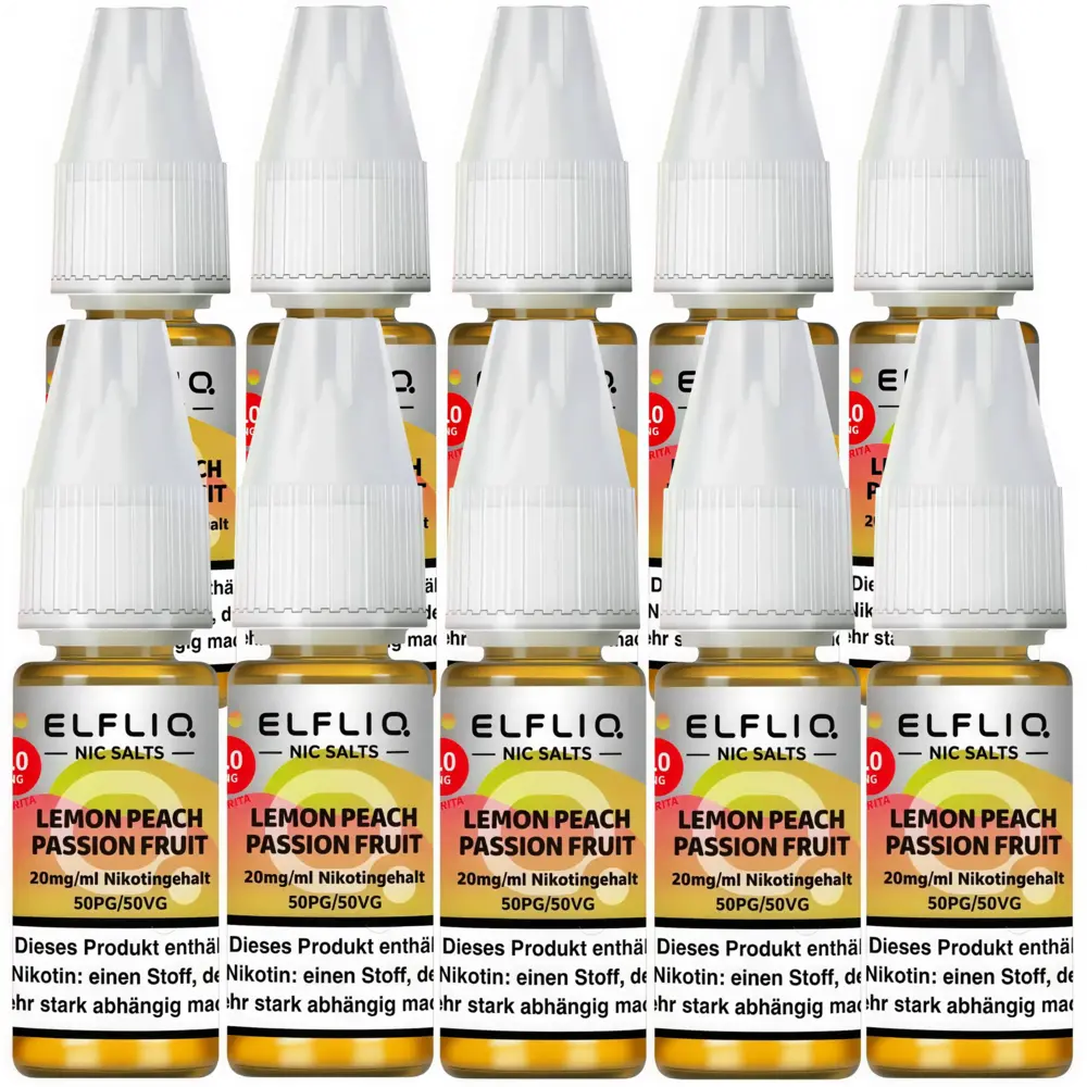 Elfliq Elfbar Elfliq - Lemon Peach Passion Fruit - Nikotinsalz Liquid - Nikotin 20 mg/ml - 10er Pack (100 ml)