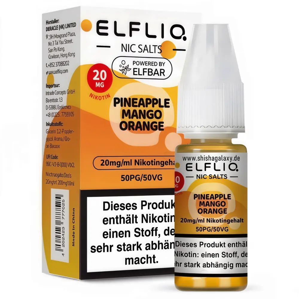 Elfliq Elfbar Elfliq - Pineapple Mango Orange - Nikotinsalz Liquid - Nikotin 20 mg/ml - 10er Pack (100 ml)