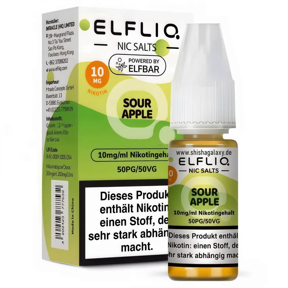 Elfliq Elfbar Elfliq - Sour Apple - Nikotinsalz Liquid - Nikotin 10 mg/ml - 10er Pack (100 ml)