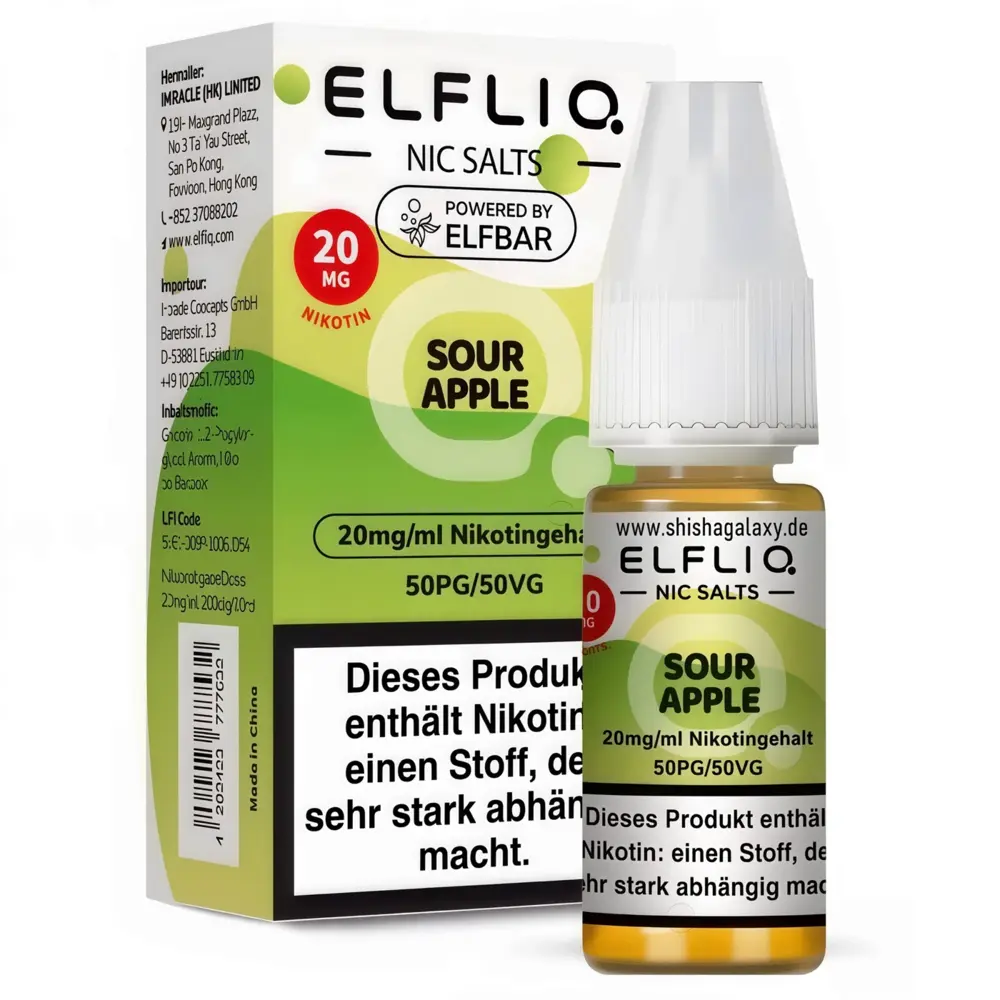 Elfliq Elfbar Elfliq - Sour Apple - Nikotinsalz Liquid - Nikotin 20 mg/ml - 10er Pack (100 ml)