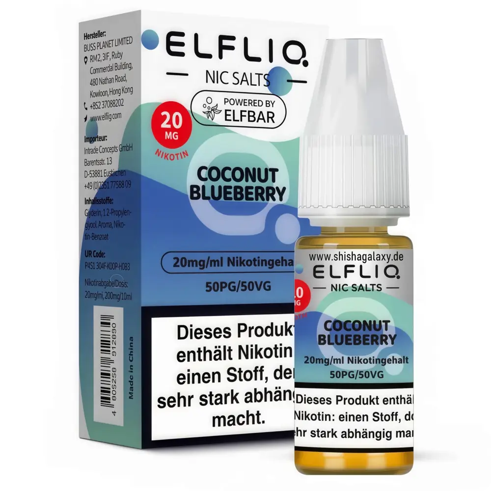 Elfliq Elfbar Elfliq - Coconut Blueberry - Nikotinsalz Liquid - Nikotin 20 mg/ml - 10er Pack (100 ml)