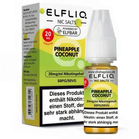 Elfliq Elfbar Elfliq - Pineapple Coconut - Nikotinsalz Liquid - Nikotin 20 mg/ml - 10er Pack (100 ml) Elfliq Elfbar Elfliq - Pineapple Coconut - Nikotinsalz Liquid - Nikotin 20 mg/ml - 10er Pack (100 ml)