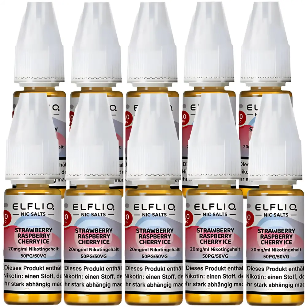 Elfliq Elfbar Elfliq - Strawberry Raspberry Cherry Ice - Nikotinsalz Liquid - Nikotin 20 mg/ml - 10er Pack (100 ml)