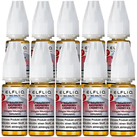 Elfliq Elfbar Elfliq - Strawberry Raspberry Cherry Ice - Nikotinsalz Liquid - Nikotin 20 mg/ml - 10er Pack (100 ml)
