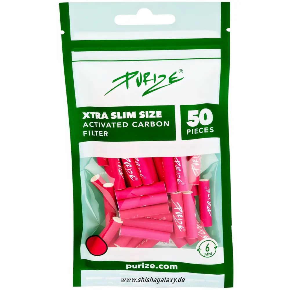 Purize PURIZE® XTRA Slim Aktivkohlefilter Pink – Ø 6 mm – 50 Stück – Slim Size Filter für selbstgedrehte Zigaretten