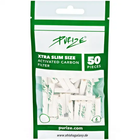 Purize PURIZE® XTRA Slim Aktivkohlefilter White – Ø 6 mm – 50 Stück – Slim Size Filter für selbstgedrehte Zigaretten