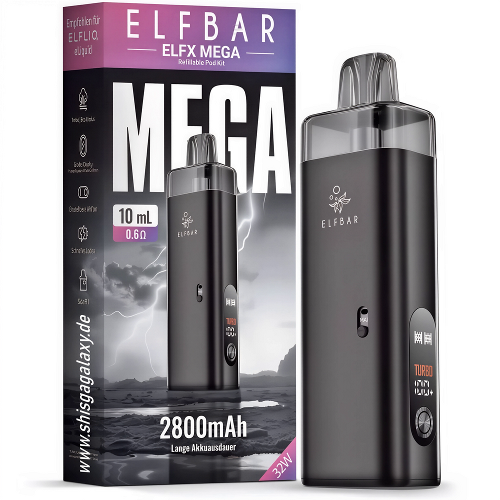 Elfbar Elfbar ELFX MEGA – 2800 mAh Pod‑System Basisgerät – Black – E‑Zigarette
