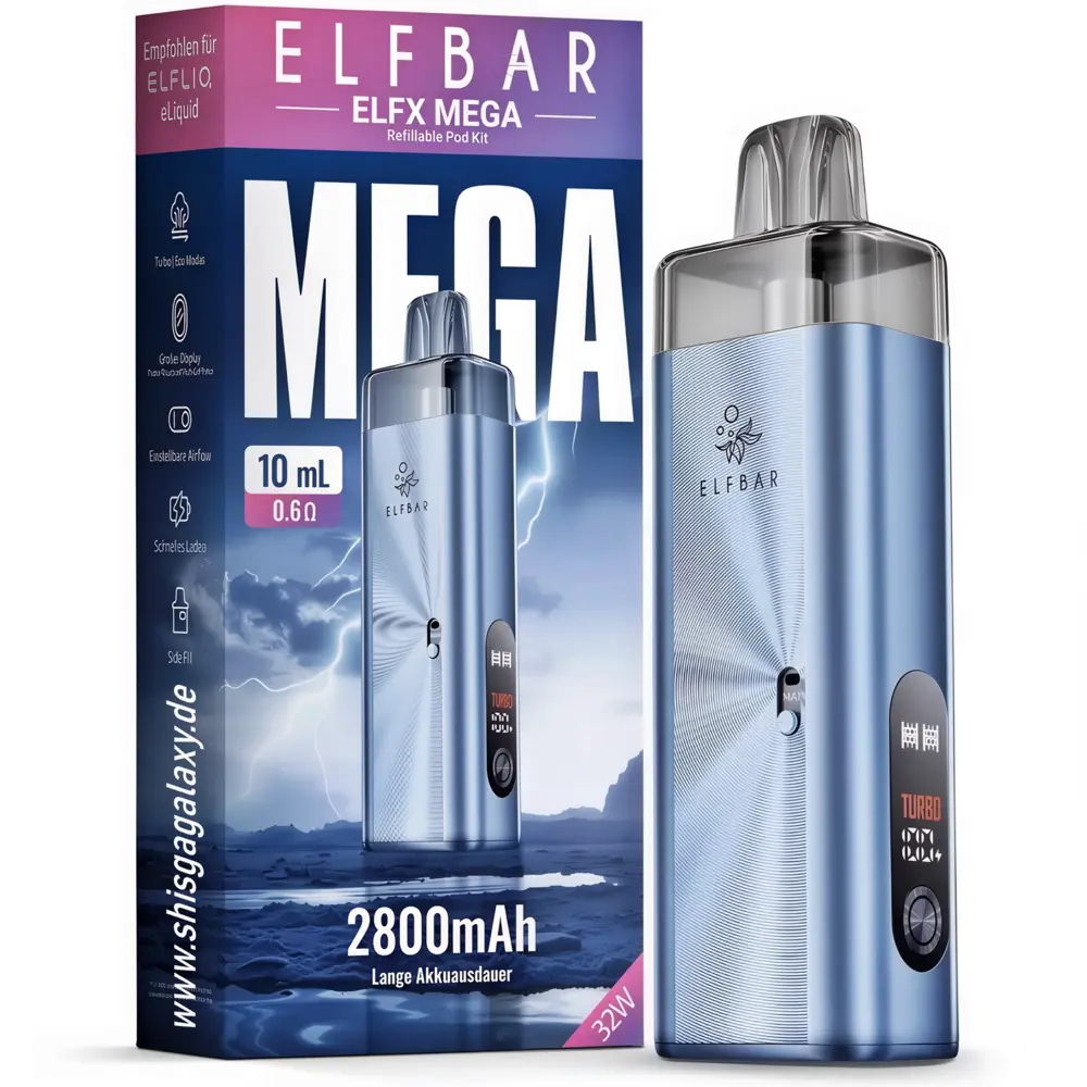 Elfbar Elfbar ELFX MEGA Pod Kit – 2800 mAh E-Zigarette – Cyan – inkl. 10ml Refillable Pod