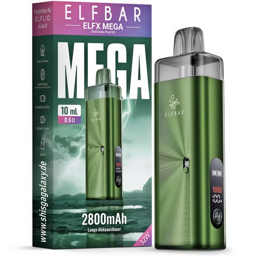Elfbar Elfbar ELFX MEGA – 2800 mAh Pod‑System Basisgerät – Green – E‑Zigarette